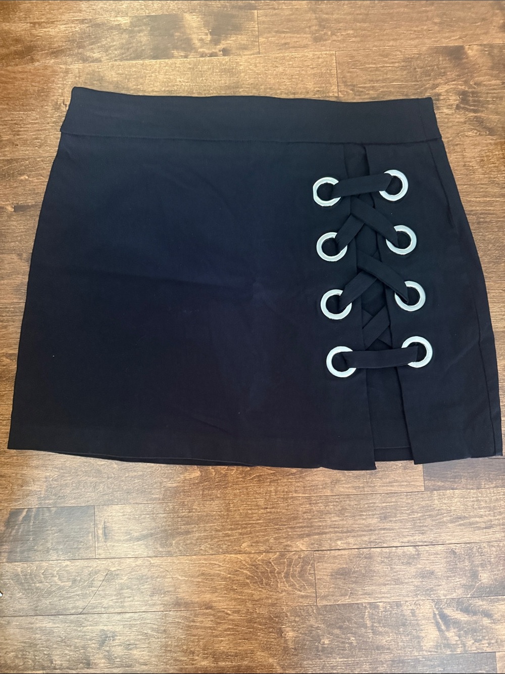 Bar III Black Mini Skirt with Silver Eyelet Lace-Up
